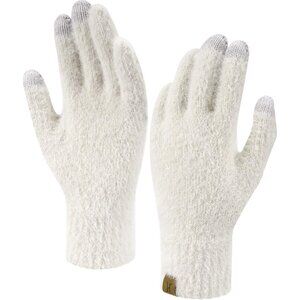 Women's Beige Cold Weather Winter Warm Touchscreen Elastic Velvet Gloves